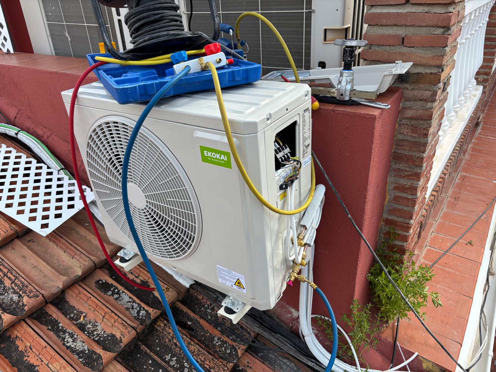 Professional team working on installation